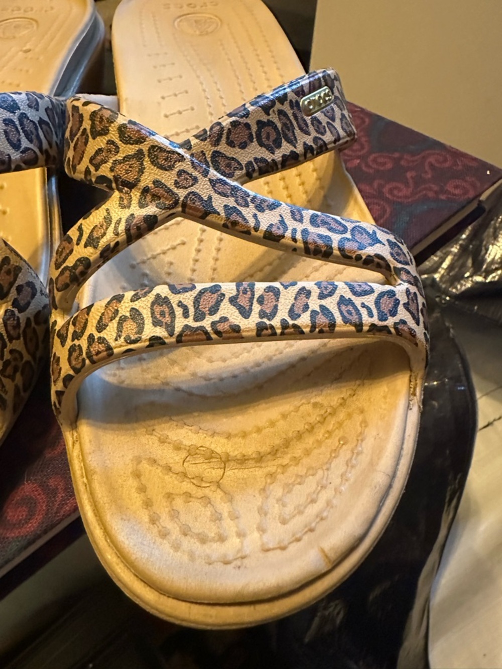 CROCS Women’s Leopard Print Wedge Sandals - Tan - Picture 4 of 8